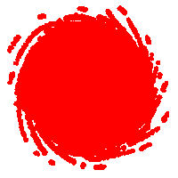 A stylized pixel drawing of a red sun.